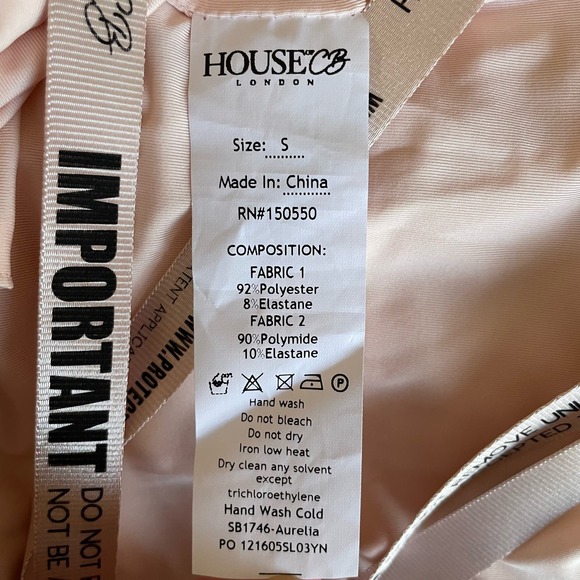 House of CB Aurelia Dress Maxi Thigh Slit Mesh Stretch Pink Size Small FLAW - Picture 12 of 12